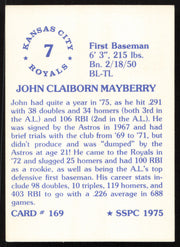 John Mayberry Autographed 1975-76 SSPC Card #169 Kansas City Royals SKU #258760