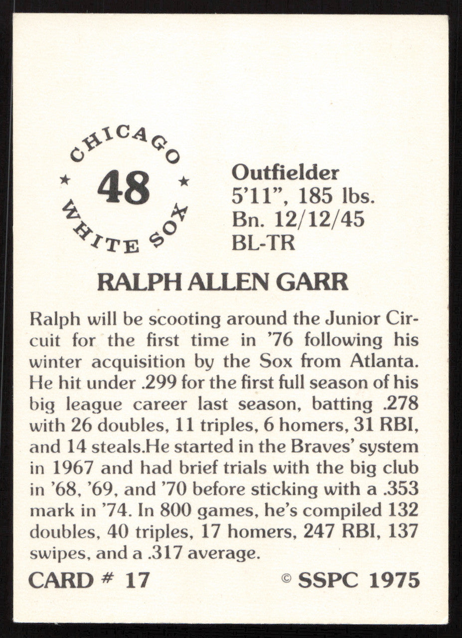 Ralph Garr Autographed 1975-76 SSPC Card #17 Atlanta Braves SKU #258764