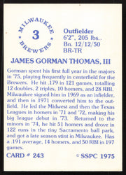 Gorman Thomas Autographed 1975-76 SSPC Card #243 Milwaukee Brewers SKU #258771
