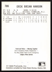 Erik Hanson Autographed 1988 ProCards Rookie Card #786 Seattle Mariners SKU #258818