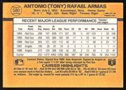 Tony Armas Autographed 1989 Donruss Card #580 California Angels SKU #258823