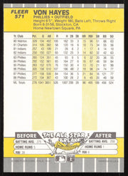 Von Hayes Autographed 1989 Fleer Card #571 Philadelphia Philles SKU #258826