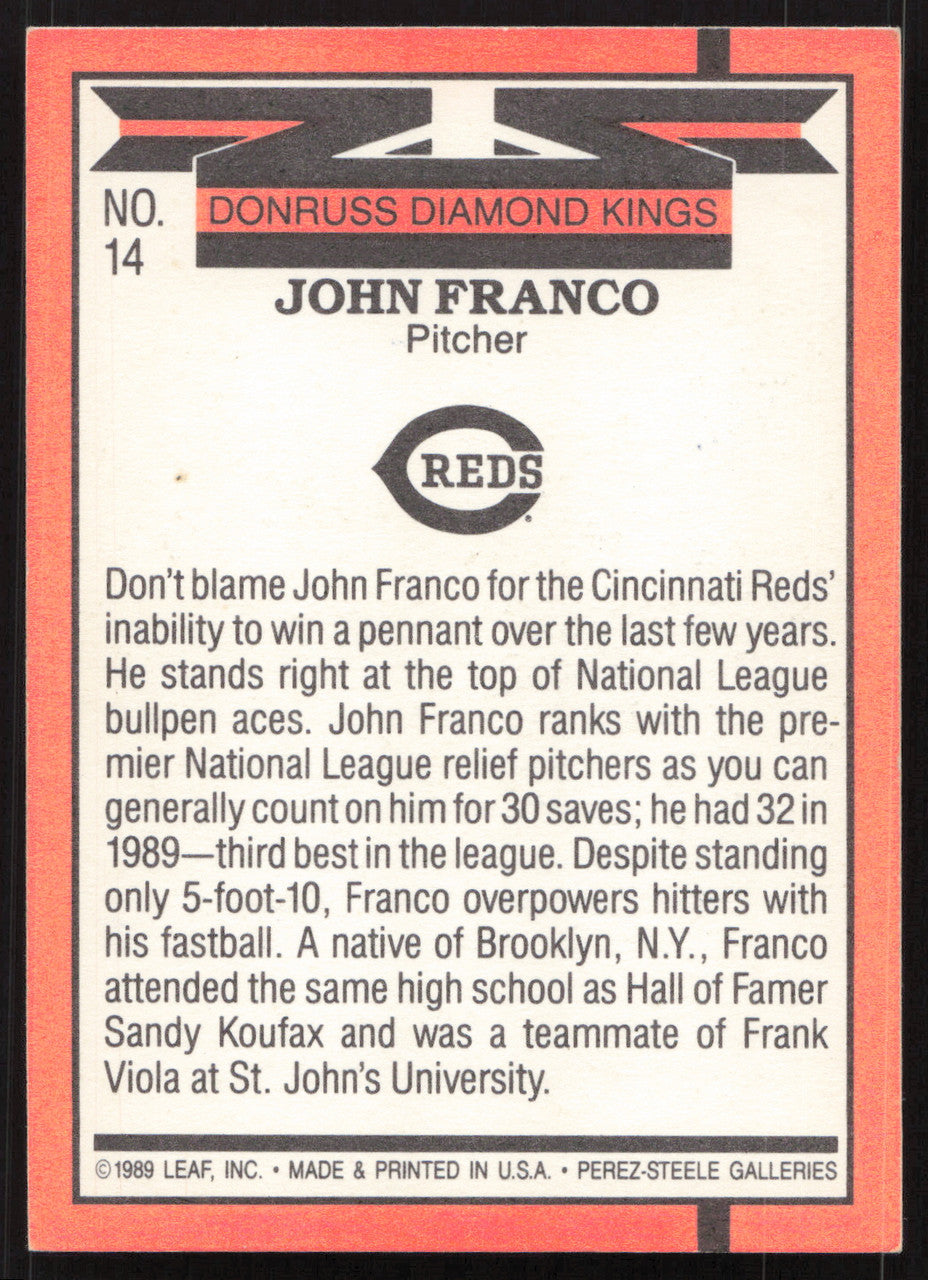John Franco Autographed 1990 Donruss Diamond Kings Card #14 Cincinnati Reds SKU #258839
