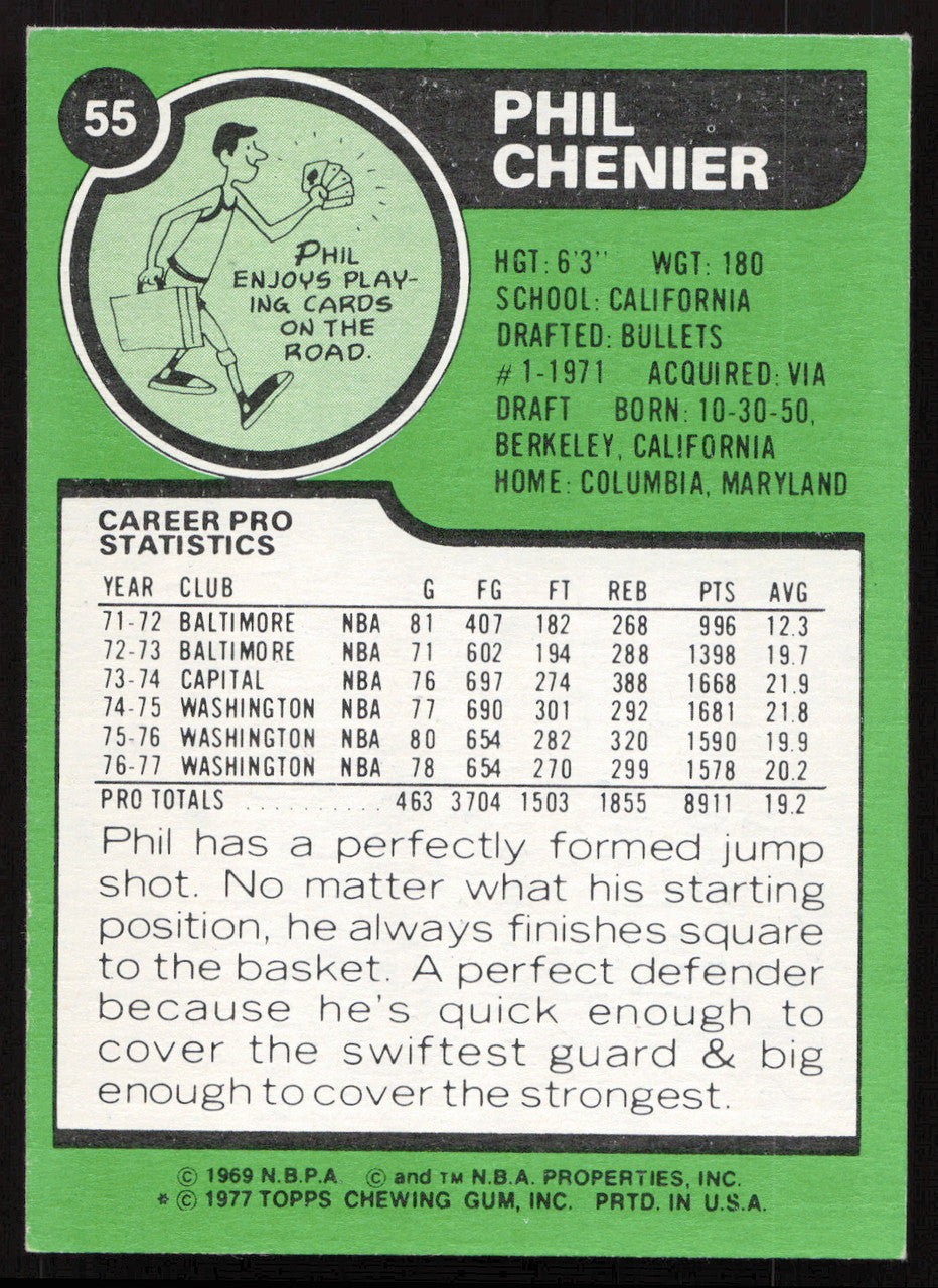 Phil Chenier Autographed 1977-78 Topps Card #55 Washington Bullets SKU #258905