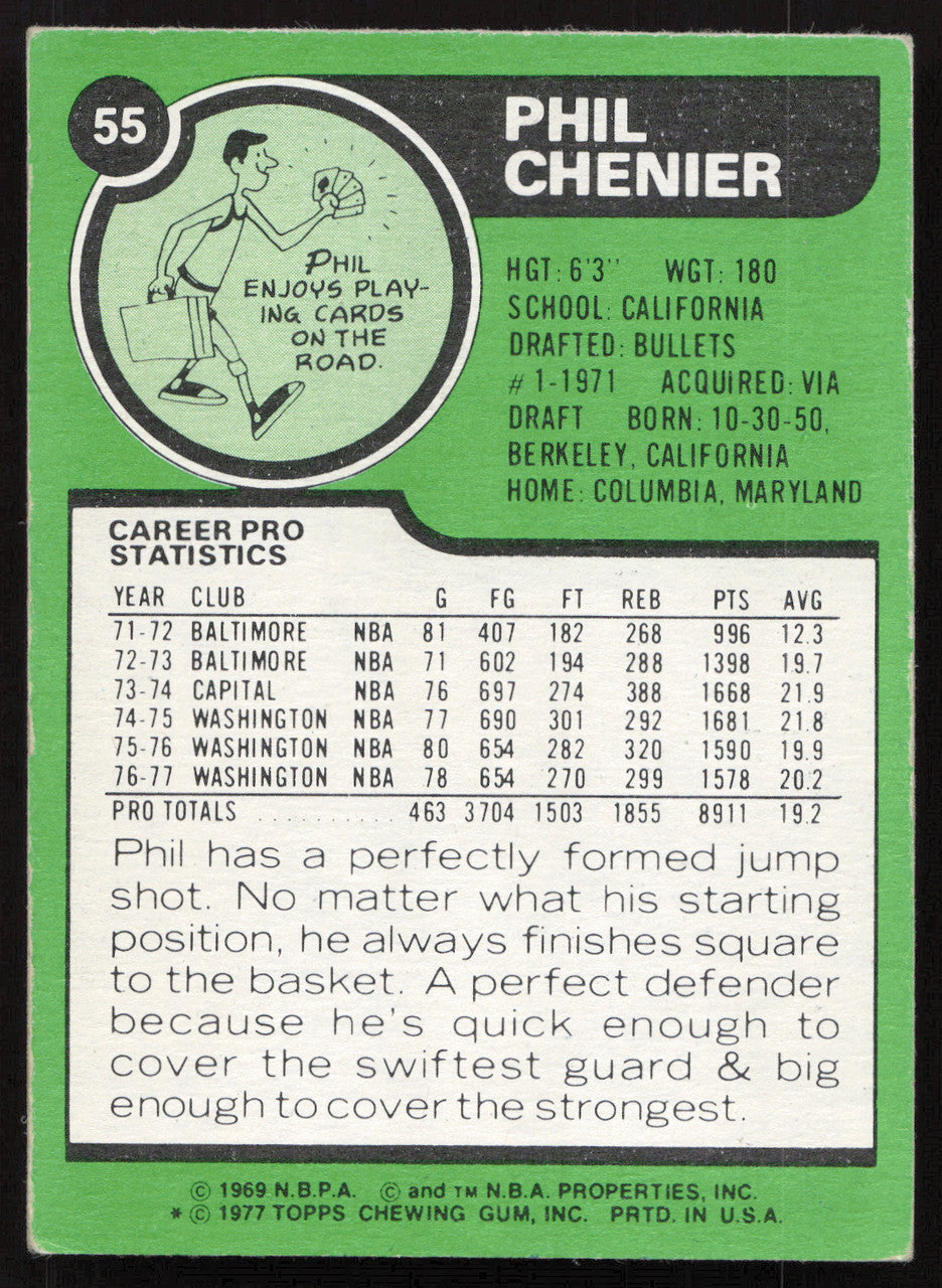 Phil Chenier Autographed 1977-78 Topps Card #55 Washington Bullets SKU #258907