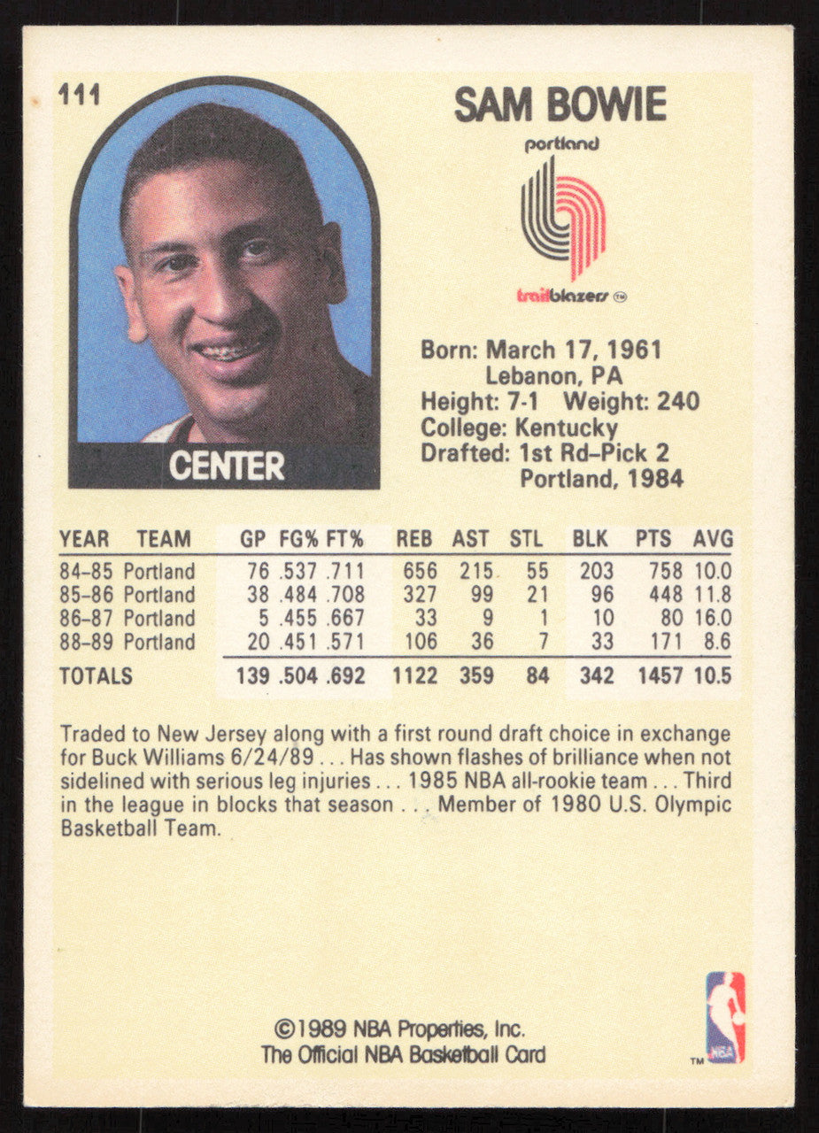 Sam Bowie Autographed 1989-90 Hoops Card #111 Portland Trail Blazers (Smudged) SKU #258941