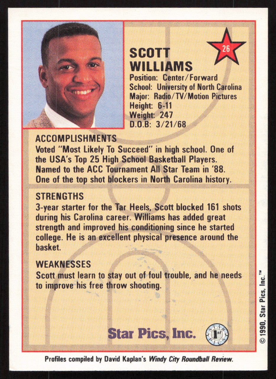 Scott Williams Autographed 1990 Star Pics Rookie Card #26 North Carolina SKU #258963