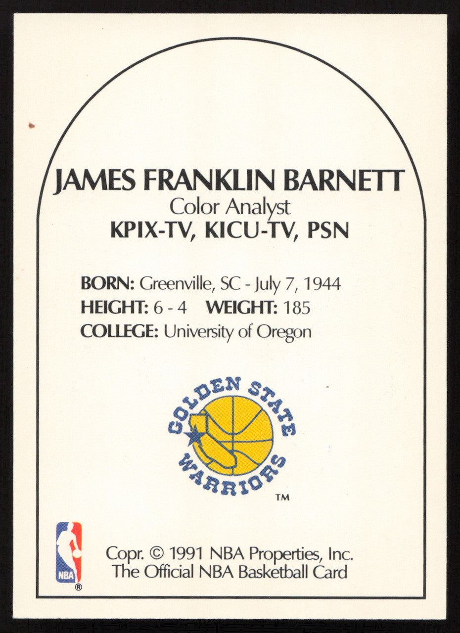 Jim Barnett Autographed 1990-91 Hoops Card Golden State Warriors SKU #259027