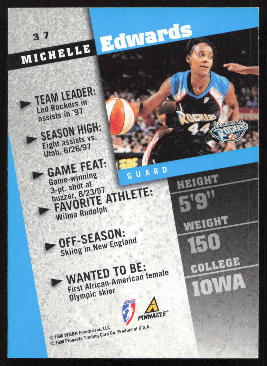 Michelle Edwards Autographed 1998 Pinnacle Card #37 SKU #259035