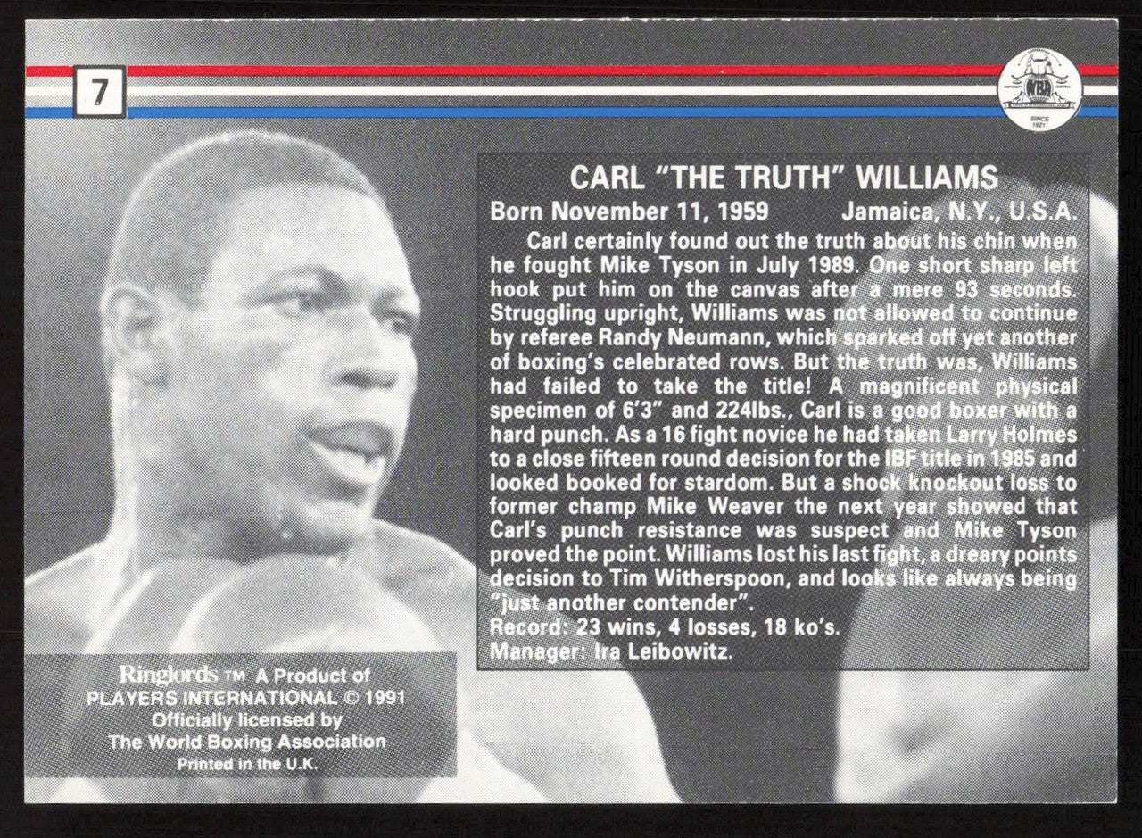 Carl Williams Autographed 1991 Ringlords Card #7 SKU #259044