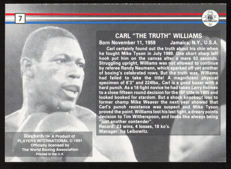 Carl Williams Autographed 1991 Ringlords Card #7 SKU #259044