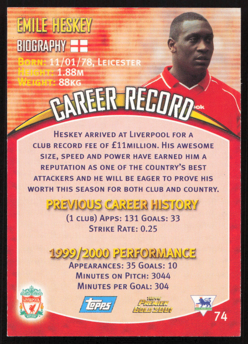 Emile Heskey Autographed 2001 Topps Premier Gold Card #74 Liverpool SKU #259052