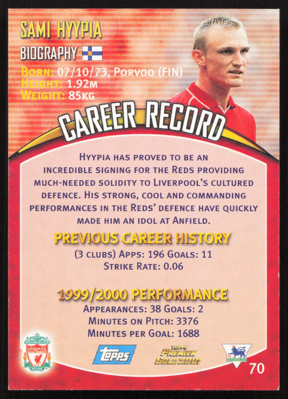 Sami Hyypia Autographed 2001 Topps Premier Gold Card #70 Liverpool SKU #259053