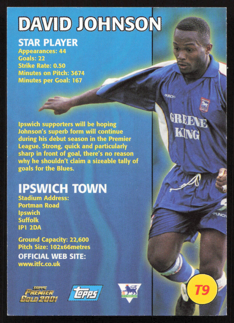 David Johnson Autographed 2001 Topps Premier Gold Card #T9 Ipswich Town SKU #259054