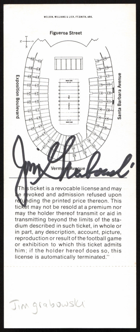 Jim Grabowski Autographed Super Bowl I Replica Ticket (1967) Green Bay Packers (Signed on Back) SKU #259066