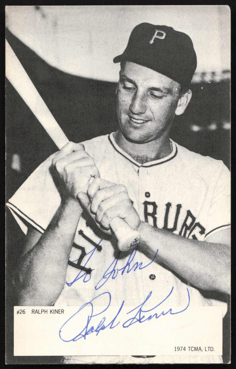 Ralph Kiner Autographed 1974 TCMA Card #26 Pittsburgh Pirates "To John" SKU #259071