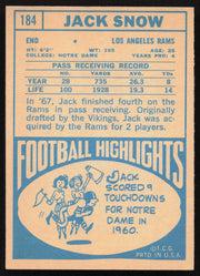 Jack Snow Autographed 1968 Topps Rookie Card #184 Los Angeles Rams SKU #259087
