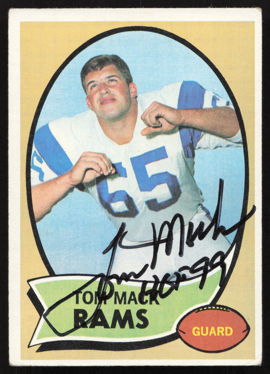 Tom Mack Autographed 1970 Topps Rookie Card #151 Los Angeles Rams SKU #259101