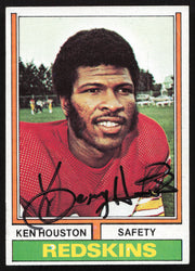 Ken Houston Autographed 1974 Topps Card #235 Washington Redskins SKU #259137