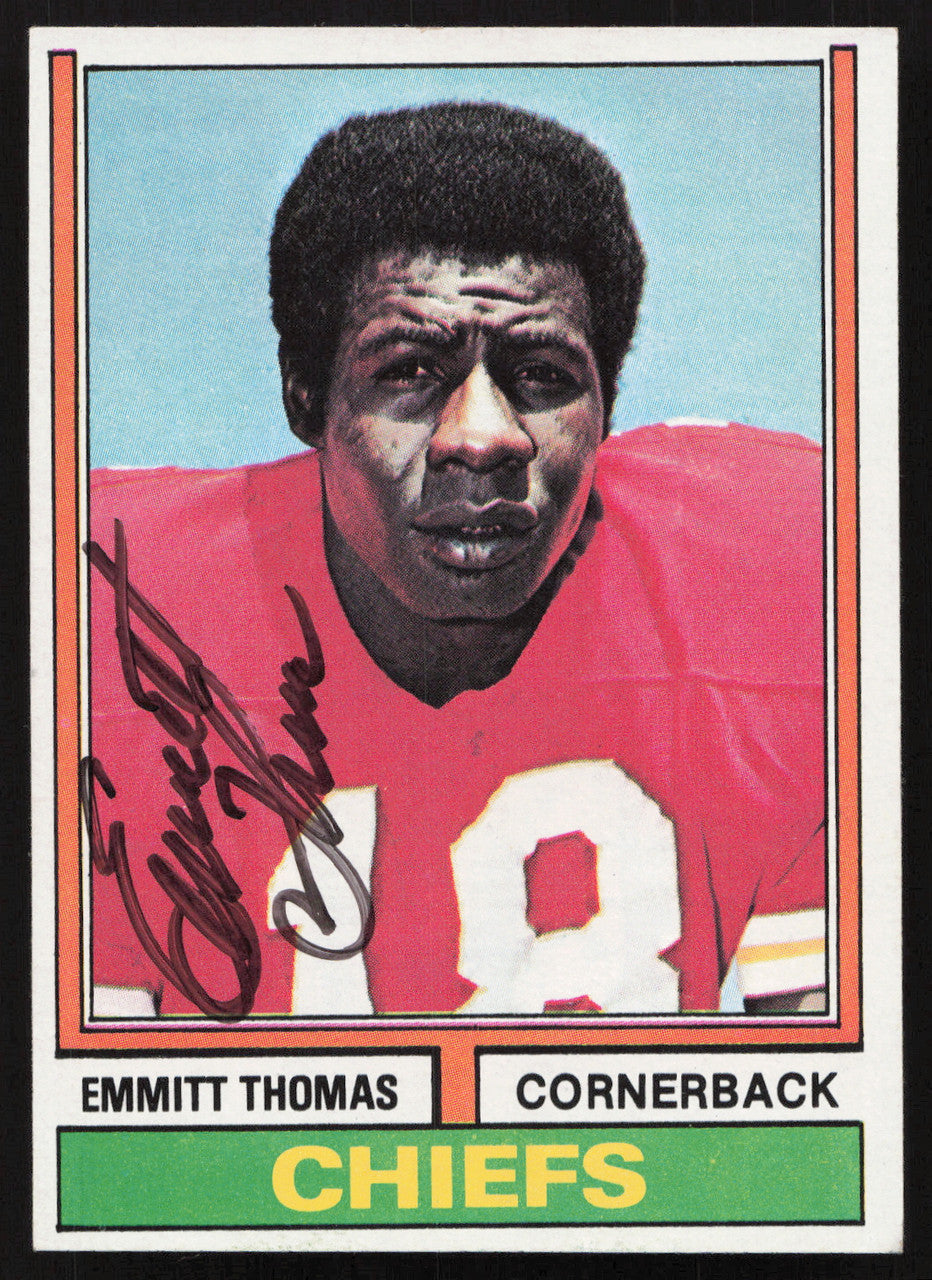 Emmitt Thomas Autographed 1974 Topps Card #381 Kansas City Chiefs SKU #259142