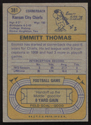 Emmitt Thomas Autographed 1974 Topps Card #381 Kansas City Chiefs SKU #259142
