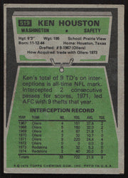 Ken Houston Autographed 1975 Topps Card #519 Washington Redskins SKU #259154