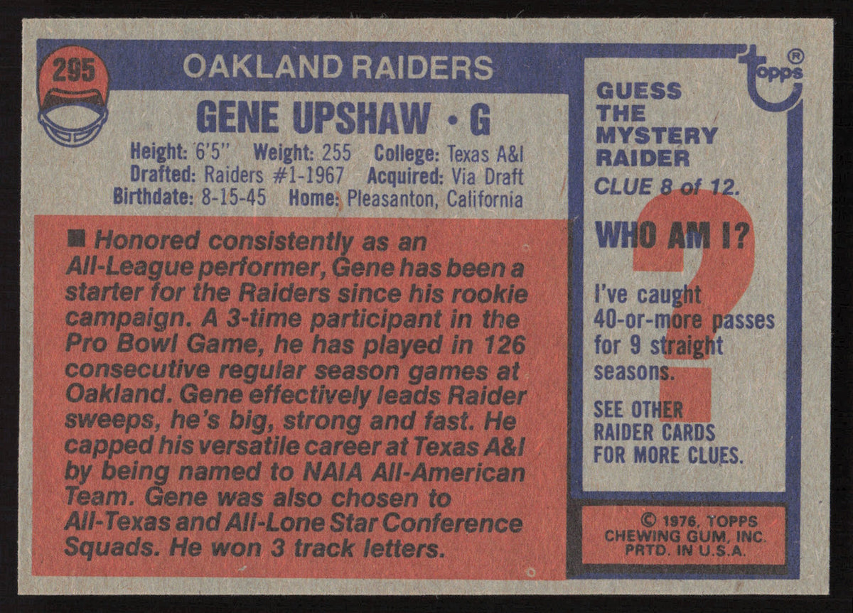 Gene Upshaw Autographed 1976 Topps Card #295 Oakland Raiders SKU #259166