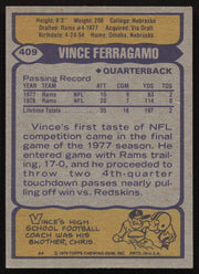Vince Ferragamo Autographed 1979 Topps Rookie Card #409 Los Angeles Rams SKU #259193