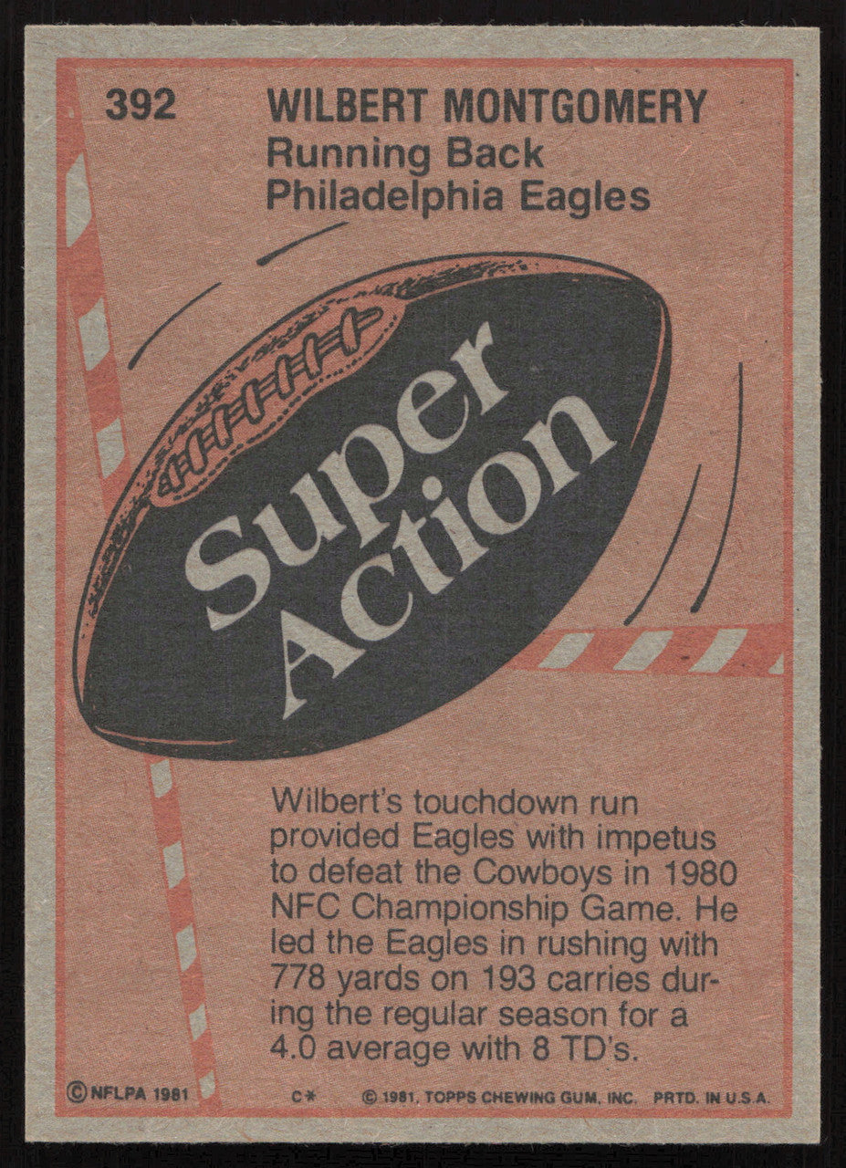 Wilbert Montgomery Autographed 1981 Topps Card #392 Philadelphia Eagles SKU #259209