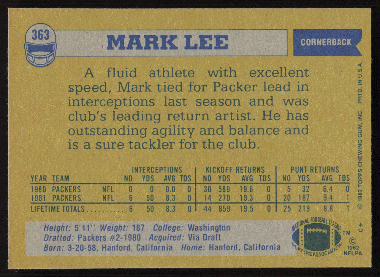 Mark Lee Autographed 1982 Topps Rookie Card #363 Green Bay Packers SKU #259217