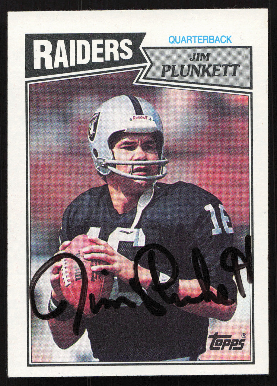 Jim Plunkett Autographed 1987 Topps Card #214 Los Angeles Raiders SKU #259274