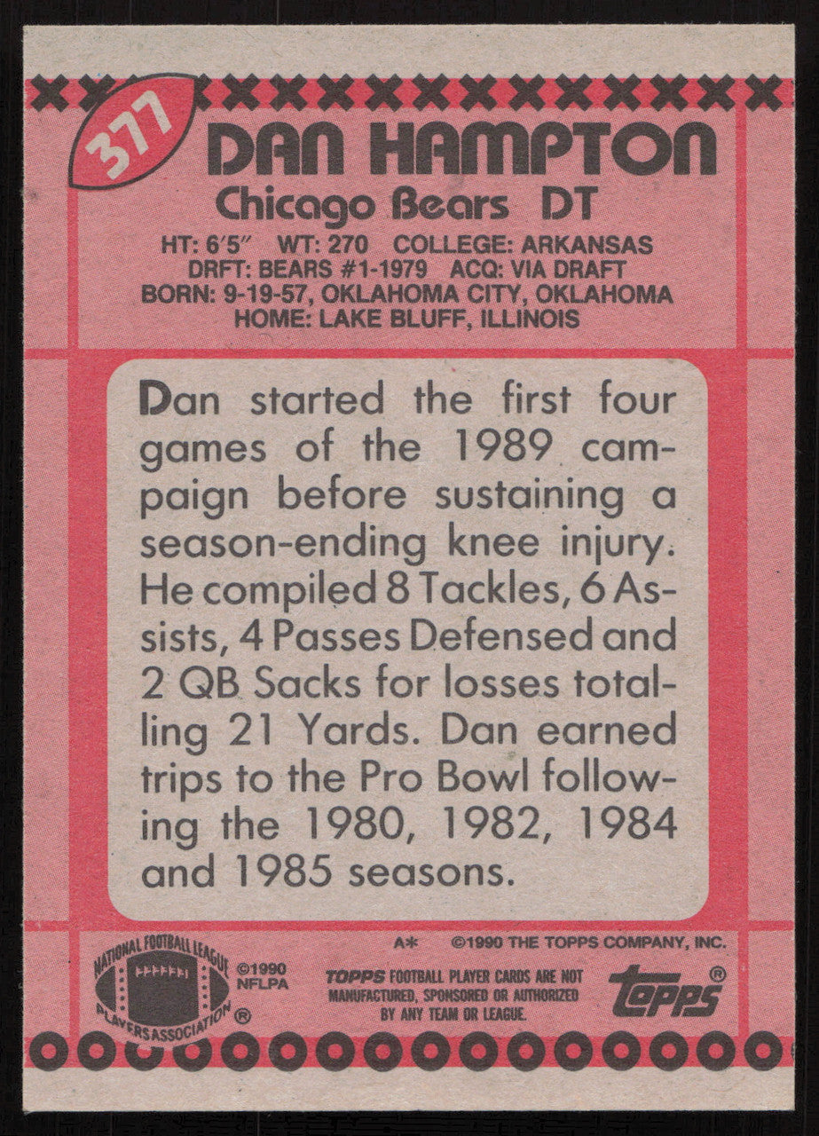 Dan Hampton Autographed 1990 Topps Card #377 Chicago Bears SKU #259312