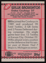 Willie Broughton Autographed 1990 Topps Card #496 Dallas Cowboys SKU #259317