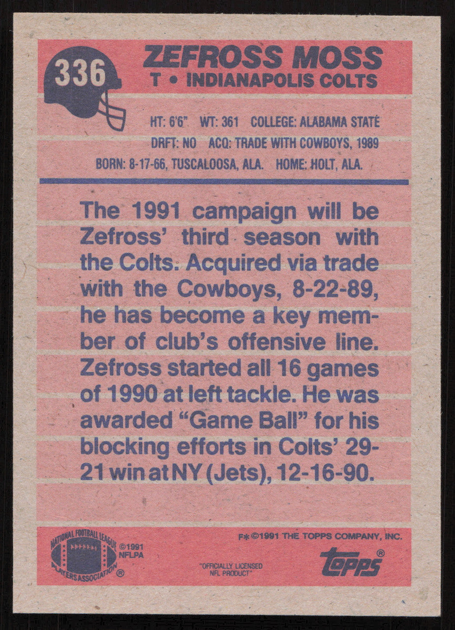 Zefross Moss Autographed 1991 Topps Card #336 Indianapolis Colts SKU #259330