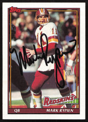 Mark Rypien Autographed 1991 Topps Card #192 Washington Redskins SKU #259332