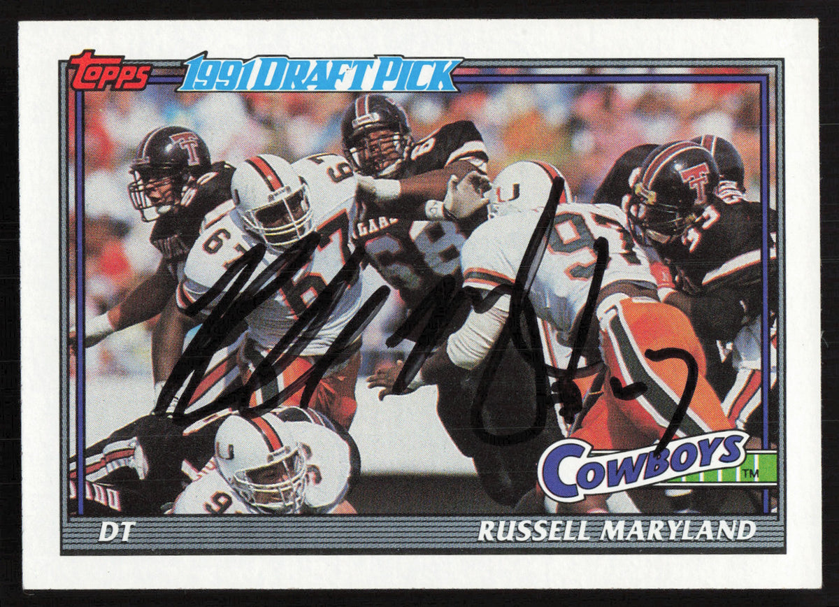 Russell Maryland Autographed 1991 Topps Rookie Card #353 Dallas Cowboys SKU #259335