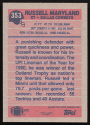 Russell Maryland Autographed 1991 Topps Rookie Card #353 Dallas Cowboys SKU #259335