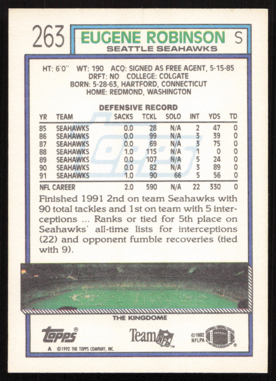 Eugene Robinson Autographed 1992 Topps Card #263 Seattle Seahawks SKU #259340