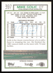Mike Golic Autographed 1992 Topps Card #397 Philadelphia Eagles SKU #259344