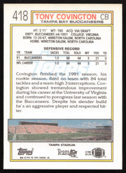 Tony Covington Autographed 1992 Topps Card #418 Tampa Bay Buccaneers SKU #259345