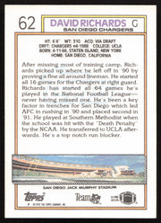 David Richards Autographed 1992 Topps Card #62 San Diego Chargers SKU #259353