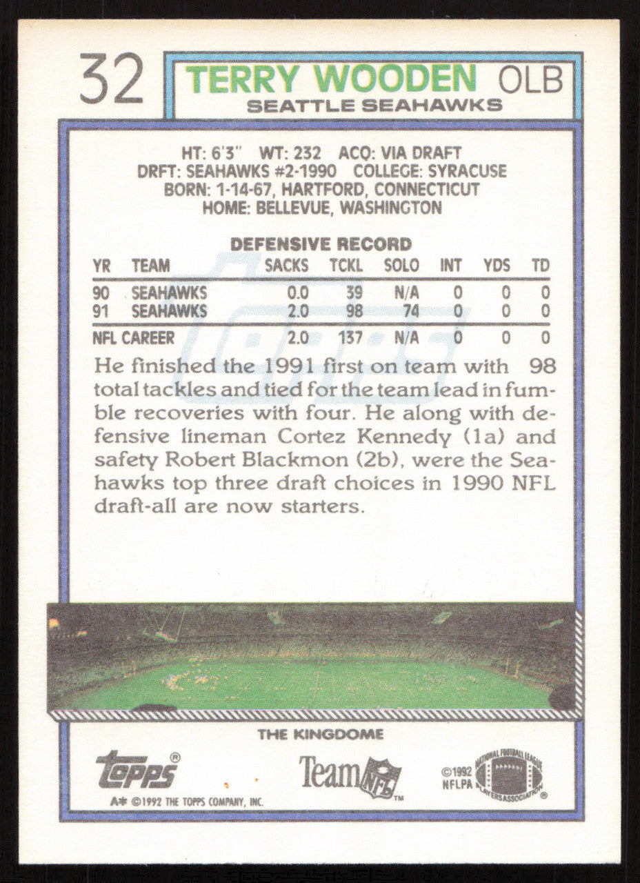 Terry Wooden Autographed 1992 Topps Card #32 Seattle Seahawks SKU #259354