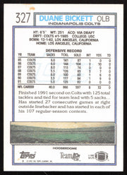 Duane Bickett Autographed 1992 Topps Card #327 Indianapolis Colts SKU #259356
