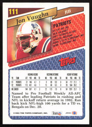 Jon Vaughn Autographed 1993 Topps Card #111 New England Patriots SKU #259357