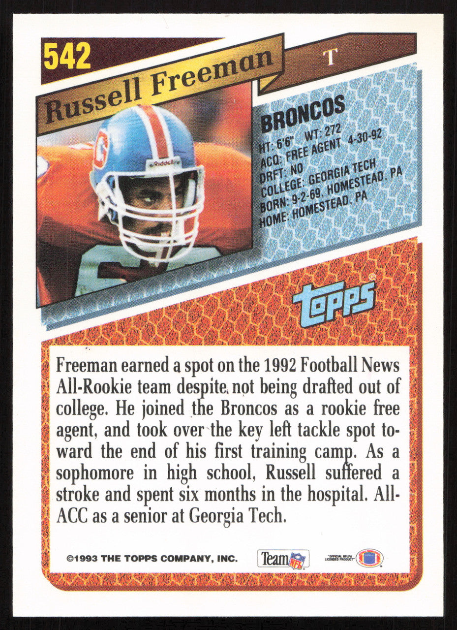 Russell Freeman Autographed 1993 Topps Card #542 Denver Broncos SKU #259362