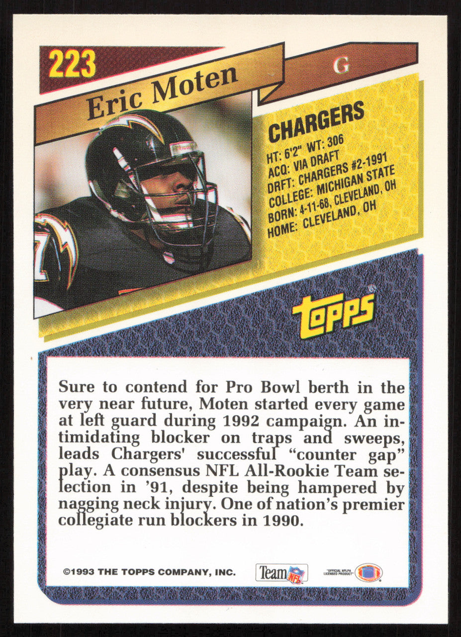 Eric Moten Autographed 1993 Topps Card #223 San Diego Chargers SKU #259365