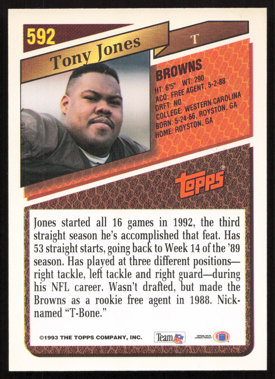 Tony Jones Autographed 1993 Topps Card #592 Cleveland Browns SKU #259372