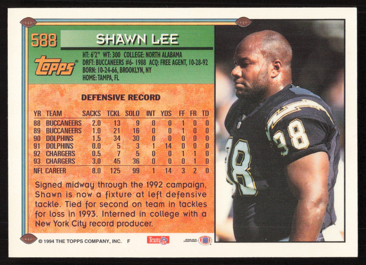 Shawn Lee Autographed 1994 Topps Card #588 San Diego Chargers SKU #259384