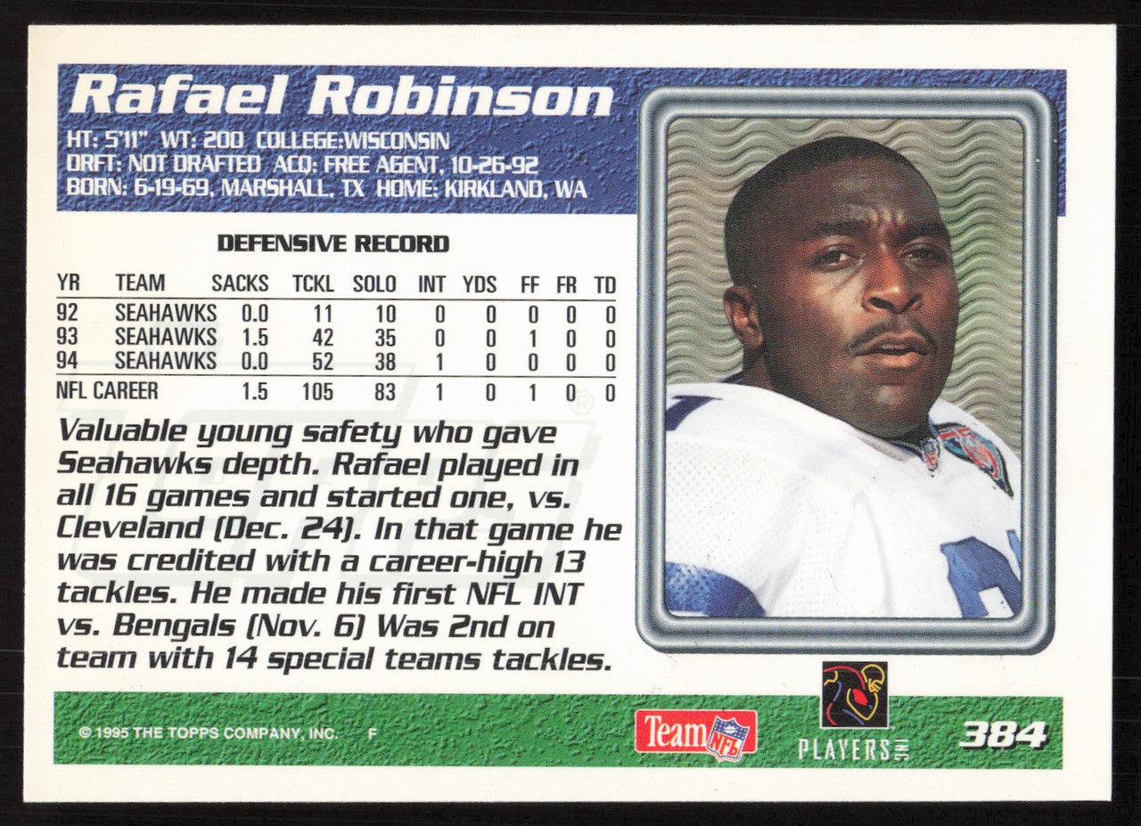 Rafael Robinson Autographed 1995 Topps Card #384 Seattle Seahawks SKU #259391