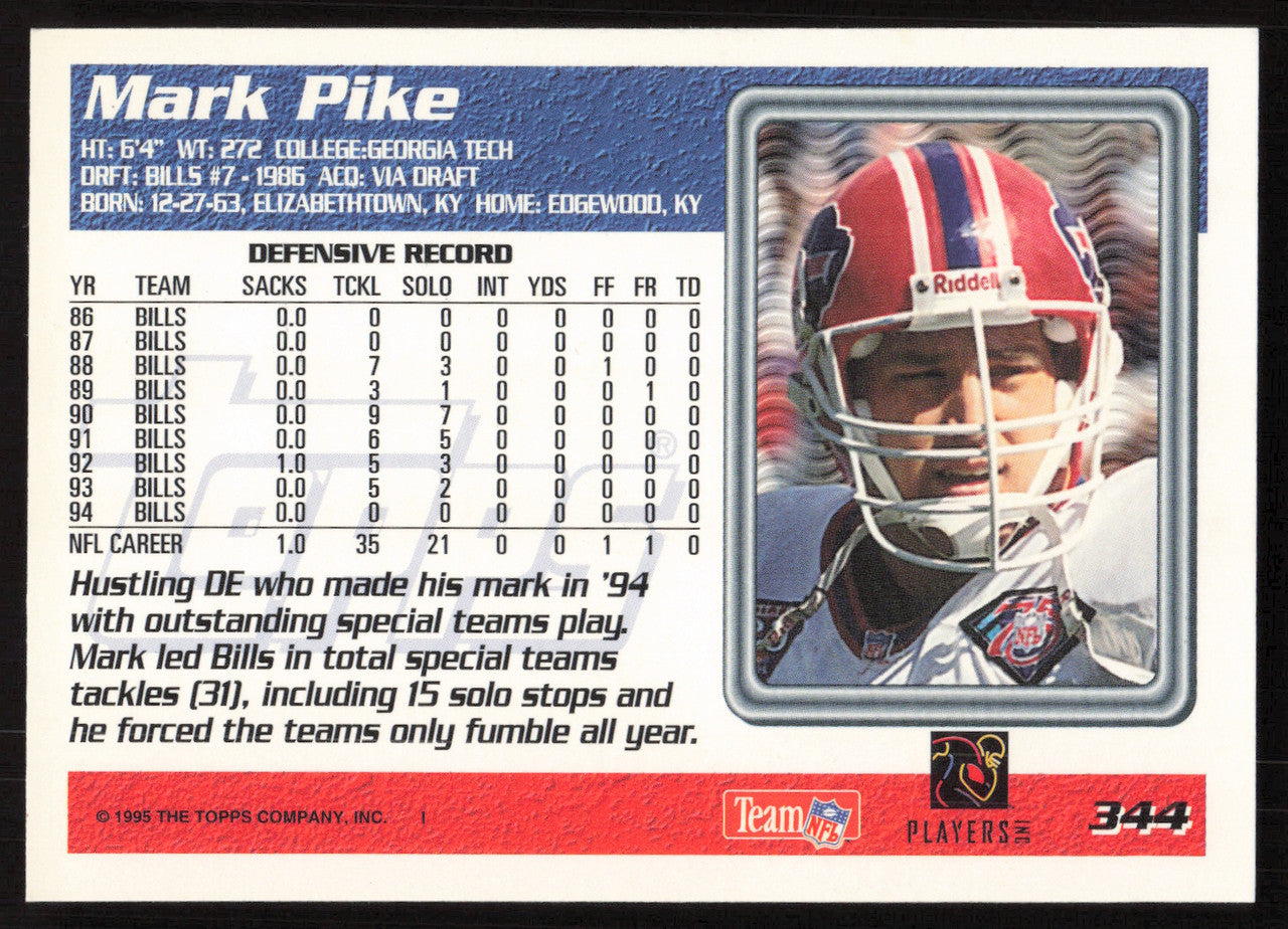 Mark Pike Autographed 1995 Topps Card #344 Buffalo Bills SKU #259392